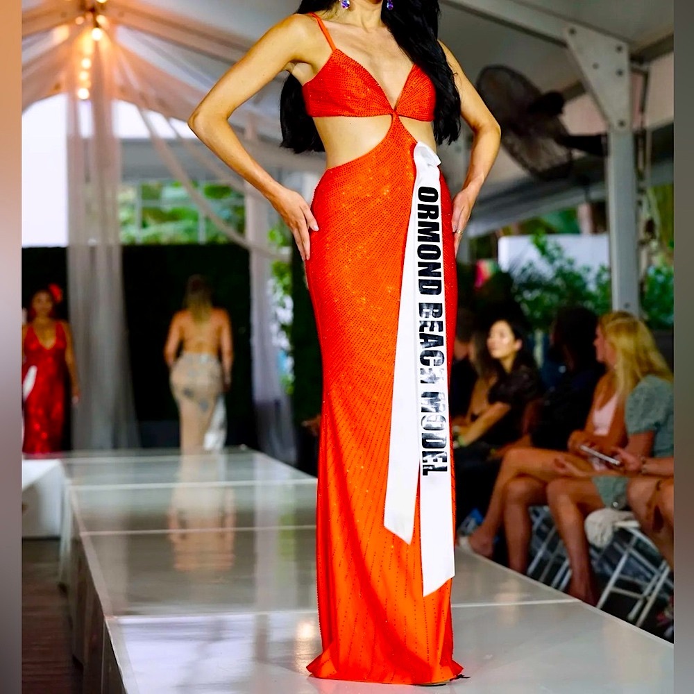 SHERRI HILL Stunning Orange Cutout Evening Gown